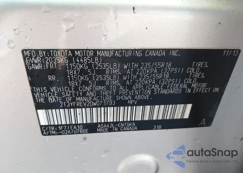 2013 Toyota Rav4 Limited из США, поврежденный, VIN 2T3YFREV2DW071793